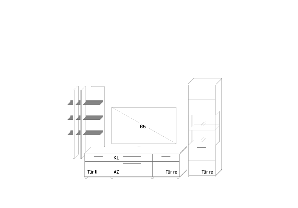 Kombi 0005 (spiegelseitig erhältlich) Prinzipdarstellung WM 2620 Planungsvorschlag Möbelkombination 0005