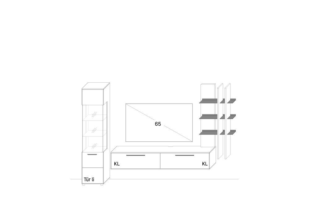 Kombi 0011 (spiegelseitig erhältlich) Prinzipdarstellung WM 2620 Planungsvorschlag Möbelkombination 0011